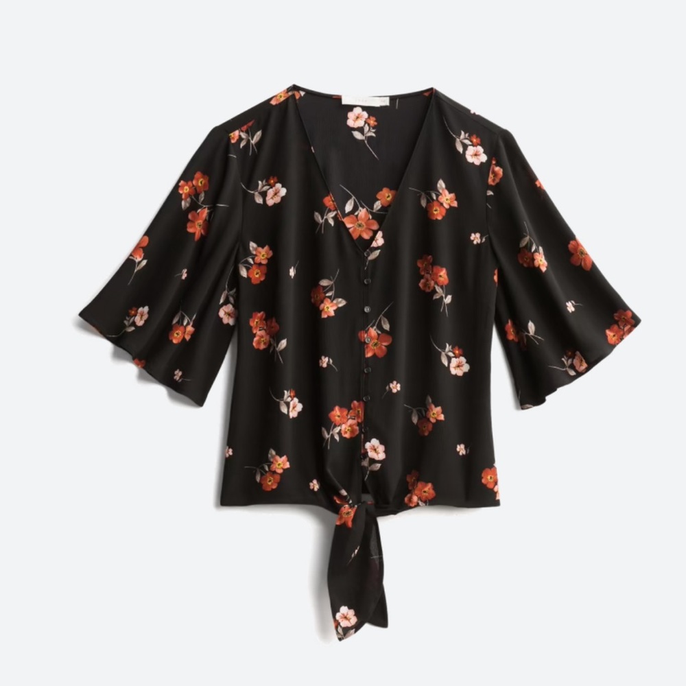 Lush Krisantha Black Floral Tie Front Blouse